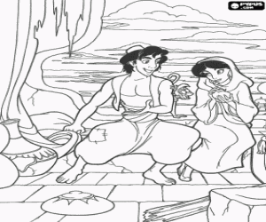 malvorlagen Aladdin mit der affe Abu die sch�tze Jasmine sie gefunden haben ausmalbilder