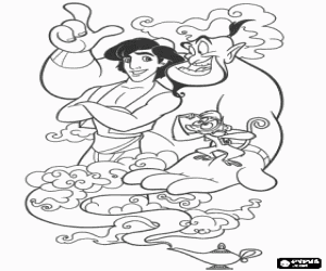 malvorlagen Aladdin, sein Affe Abu und der Genie der Wunderlampe ausmalbilder