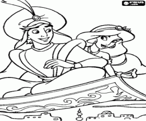 malvorlagen Aladdin und Jasmin �ber die atadt in die magische fliegende teppich ausmalbilder