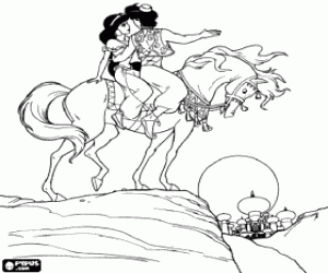 malvorlagen Aladdin und Jasmin vom reiten in der n�he von schloss ausmalbilder