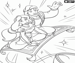 malvorlagen Aladdin und Prinzessin Jasmin auf fliegenden teppich ausmalbilder