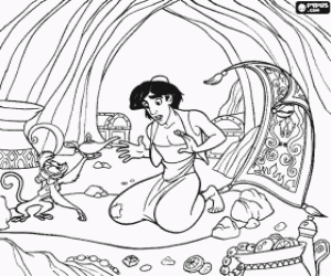 malvorlagen Aladdin und sein affe Abu finden eine alte Lampe in den tiefen der H�hle der Wunder ausmalbilder