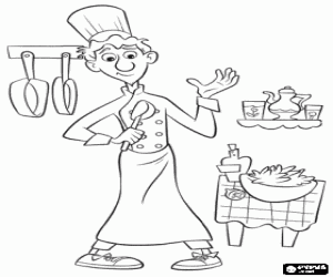 malvorlagen Alfredo Linguini mit Hut chef in der Restaurant-K�che ausmalbilder
