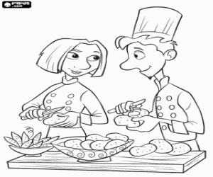malvorlagen Alfredo Linguini und Collette Tatou Kartoffelsch�len in der K�che des Restaurants ausmalbilder