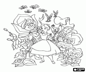 malvorlagen Alice gl�cklich in den Garten von animierten Blumen ausmalbilder