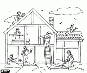 malvorlagen Allgemeine ansicht eines hauses im bau mit dem unterschiedlichen operatorarbeiten ausmalbilder