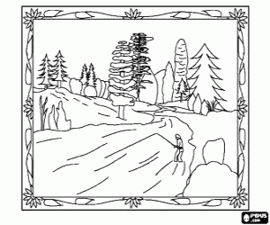 malvorlagen Angeln oder fischfang - Flussangler in einer bewaldeten landschaft ausmalbilder