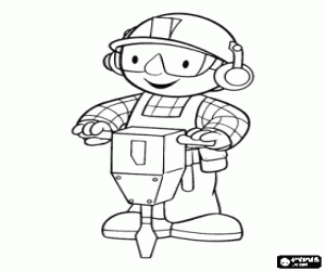 malvorlagen Arbeiter arbeiten mit den mechanischen Hammer ausger�stet mit Helm, Schutzbrille und Geh�rschutz gegen L�rm ausmalbilder