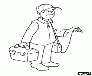 malvorlagen Arbeitnehmer oder Elektriker mit der Toolbox und der Multimeter in der Hand ausmalbilder