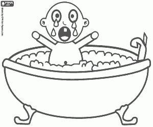 malvorlagen Baby hoffnungslos das avec tristesse w�hrend des bades in einer kleinen badewanne schreit  ausmalbilder