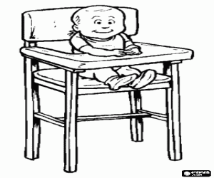 malvorlagen Baby mit dem l�tzchen sitz in seinem hochstuhl bereit zu essen ausmalbilder