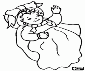 malvorlagen Baby mit einem eleganten kleid mit schleife und hut ausmalbilder
