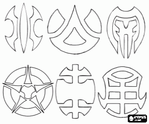 malvorlagen Bakugan Symbole: Aquos, Pyrus, Darkus, Haos, Subterra, Ventus ausmalbilder