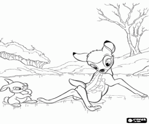 malvorlagen Bambi und Klopfer auf dem see eis ausmalbilder