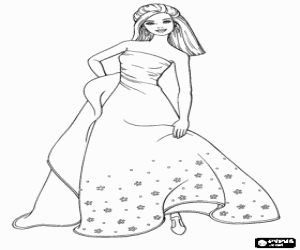 malvorlagen Barbie-Geh�use mit einer fantastischen Party-Kleid ausmalbilder