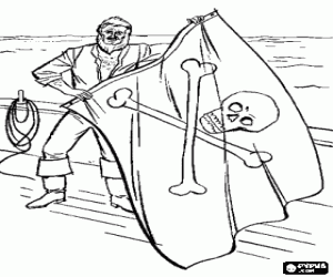 malvorlagen B�rtiger piraten auf dem schiff zu hissen die flagge mit einem totenkopf ausmalbilder
