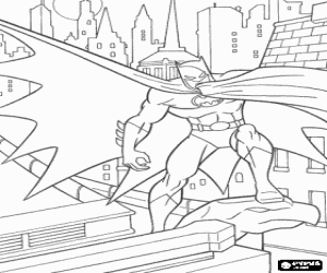 malvorlagen Batman, fledermaus man, gerade die stadt aus dem dach eines geb�udes in Gotham City ausmalbilder
