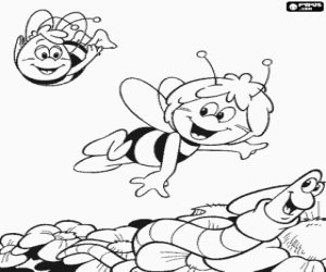 malvorlagen Biene Maja und ihr freund Willi fliegen �ber blumen ausmalbilder