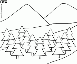 malvorlagen Blick auf berge mit einer vordergrund der b�ume ausmalbilder