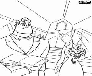 malvorlagen Bob und Helen Parr sehr gl�cklich in der kirche f�r ihre hochzeit und mit eleganten kleidern ausmalbilder