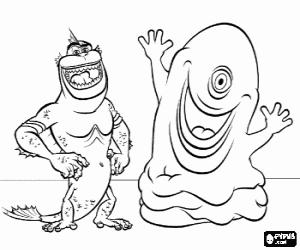 malvorlagen BOB und Missing Link, zwei der monster k�mpfen ausl�ndern ausmalbilder