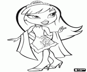 malvorlagen Bratz Puppe mit einer Party Kleid und Diadem ausmalbilder