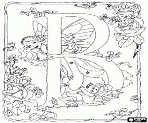 malvorlagen Buchstabe B mit einer fee und eine fee baby und umgeben von blumen ausmalbilder