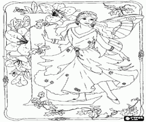 malvorlagen Buchstabe L mit einer fee und umgeben von blumen ausmalbilder