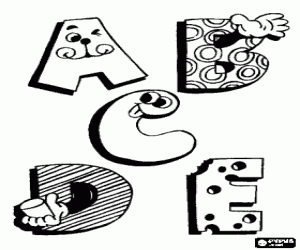 malvorlagen Buchstaben A, B, C, D und E mit lustigen zeichnungen ausmalbilder