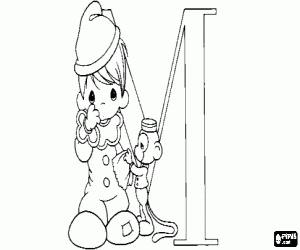 malvorlagen Buchstaben M mit einem clown kind und kleine affen ausmalbilder