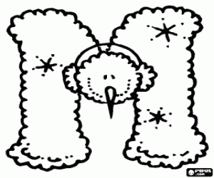 malvorlagen Buchstaben M mit einem Schneemann mit Ohr Stulpen ausmalbilder