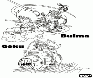malvorlagen Bulma auf der Suche nach den Dragon Balls mit Hilfe ihrer technologischen Fahrzeuge und Son-Goku ausmalbilder