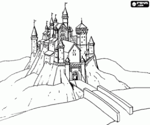 malvorlagen Burg mit br�cke �ber den fluss und offenen zugbr�cke ausmalbilder