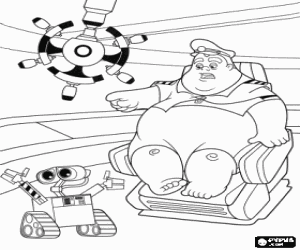 malvorlagen  Captain McCrea, kommandant der Axiom, Auto und Wall-E im inneren der raumfahrzeug ausmalbilder