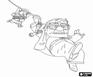 malvorlagen Carl und Russell fliegen durch den himmel zu greifen, die kabel h�ngen von der fliegenhaus ausmalbilder