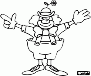 malvorlagen Clown mit voller clown kost�m, hut mit einer blume, per�cke, handschuhe, krawatte, gro�e hosen und gro�e schuhe ausmalbilder