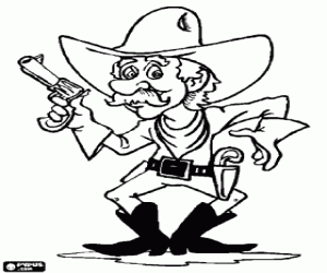 malvorlagen Cowboy bewaffnet mit einem Revolver in der Hand und bereit f�r action ausmalbilder