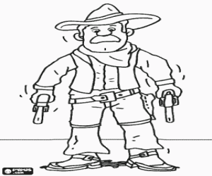 malvorlagen Cowboy, bewaffneter Mann mit zwei revolvern bewaffnet bereit f�r ein duell ausmalbilder