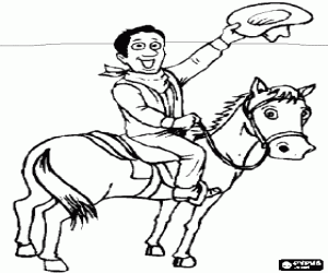 malvorlagen Cowboy, der mit dem hut begr��t, w�hrend er ein pferd reitet ausmalbilder