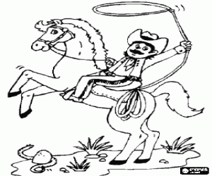 malvorlagen Cowboy mit Lasso zu Pferd auf die Hinterbeine beim Anblick einer Schlange ausmalbilder