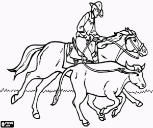 malvorlagen Cowboy reitet der ein pferd und einen kopf des viehs mit dem lasso sich verf�ngt ausmalbilder