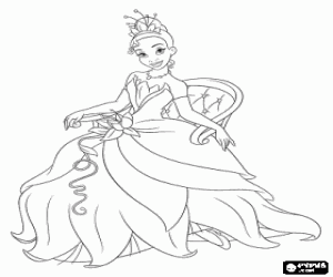 malvorlagen Das elegante Prinzessin Tiana auf einem Stuhl sitzt ausmalbilder