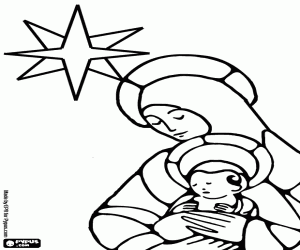 malvorlagen Das Jesuskind in den Armen seiner Mutter Maria mit dem Stern auf dem Boden ausmalbilder