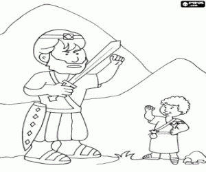 malvorlagen David mit Blick auf den Philister Goliath mit der Schleuder nur ausmalbilder
