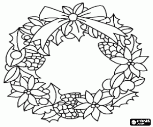 malvorlagen Dekorative Kranz aus typischen Pflanzen Weihnachten ausmalbilder