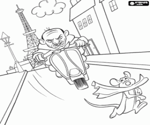 malvorlagen Der Koch des Hauses Gusteau, Skinner, das Motorrad jagt Remy durch die Stra�en von Paris ausmalbilder