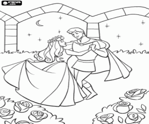 malvorlagen Der Prinz und Prinzessin, Philipp und Aurora, liebhaber tanz im garten unter den sternen ausmalbilder