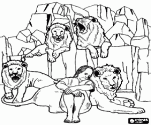 malvorlagen Der Prophet Daniel schlief friedlich in der L�wengrube ausmalbilder