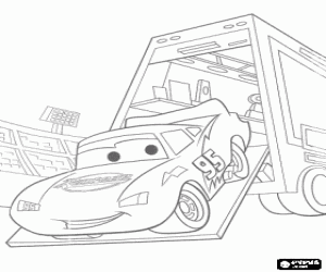 malvorlagen Der Rennwagen Lightning McQueen das unten vom aus dem Trailer in der Schaltung ausmalbilder