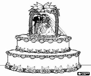 malvorlagen Die beeindruckende Hochzeitstorte dekoriert mit Figuren der Braut und Br�utigam ausmalbilder